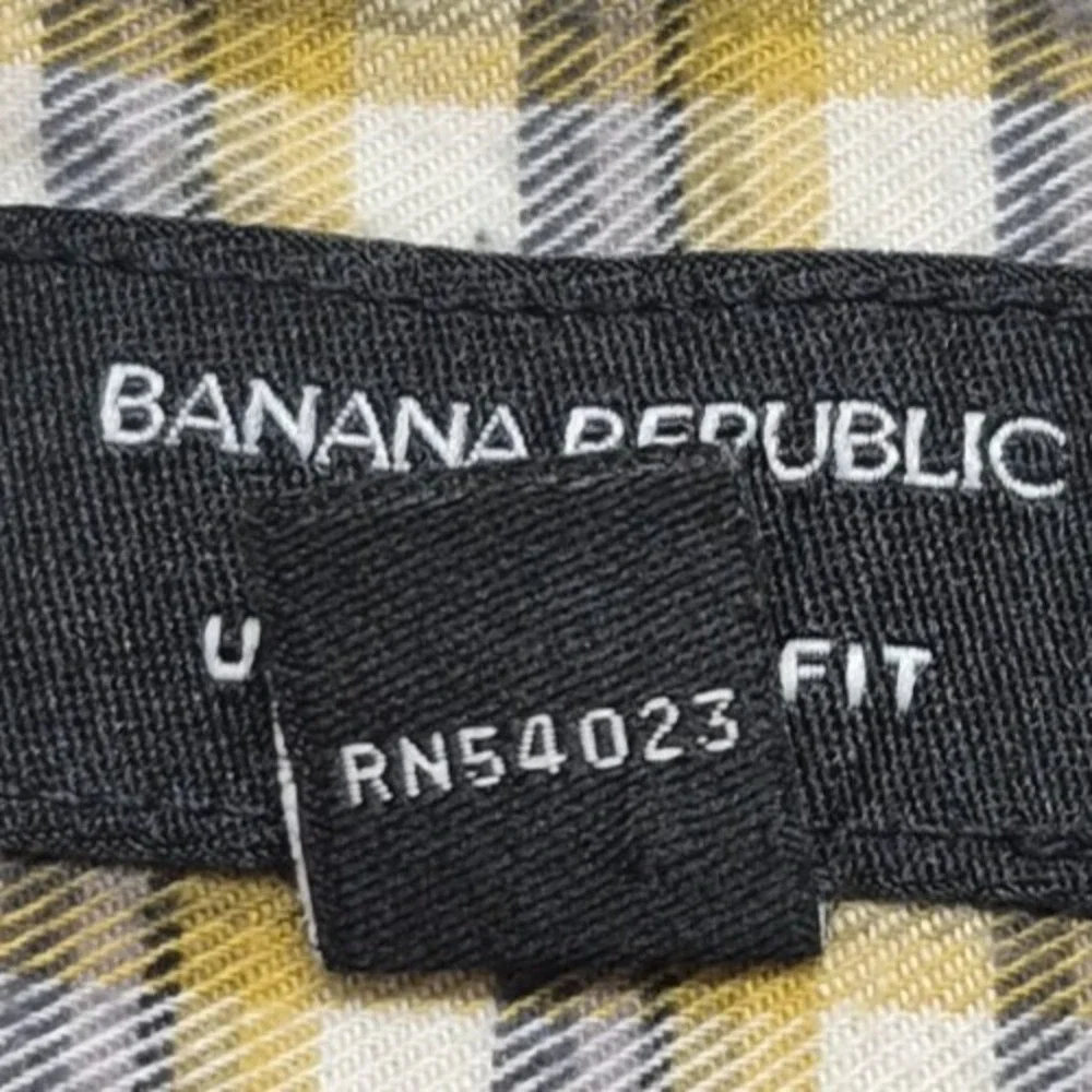 Banana Republic Untucked Fit men's brown plaid‎ LS button up shirt LG Cotton